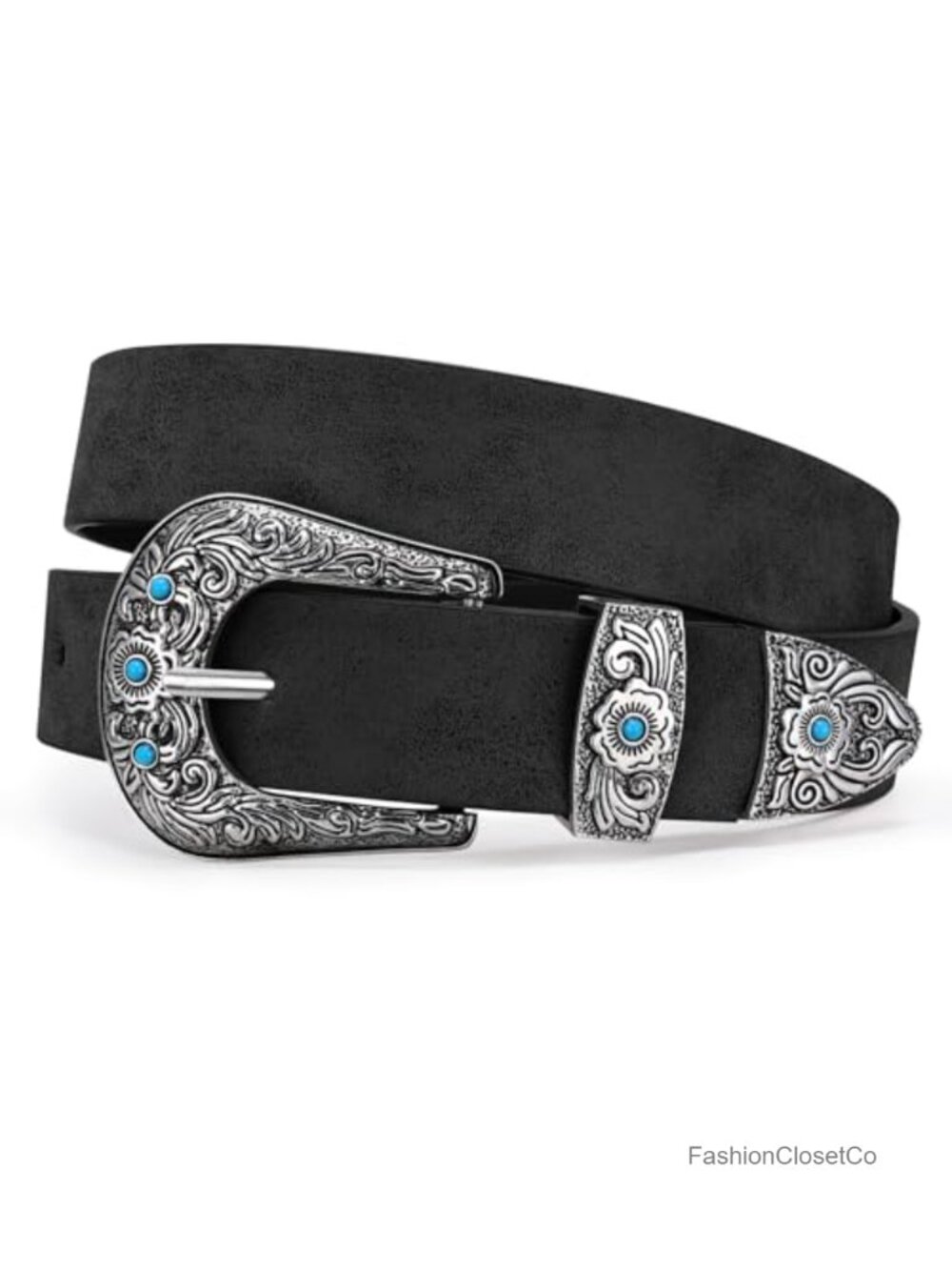 Western Suede Leather Belt with Vintage Buckle for Women